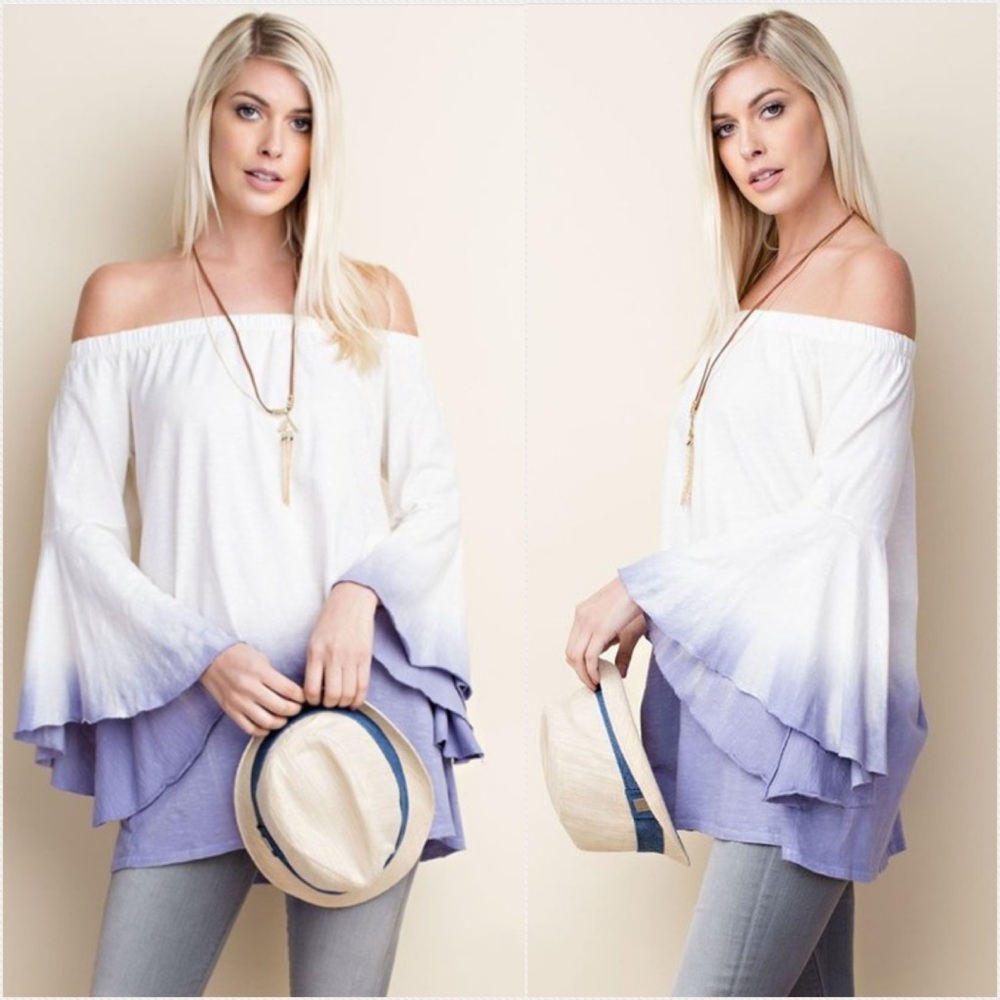 Ombre dip dye off shoulder blouse